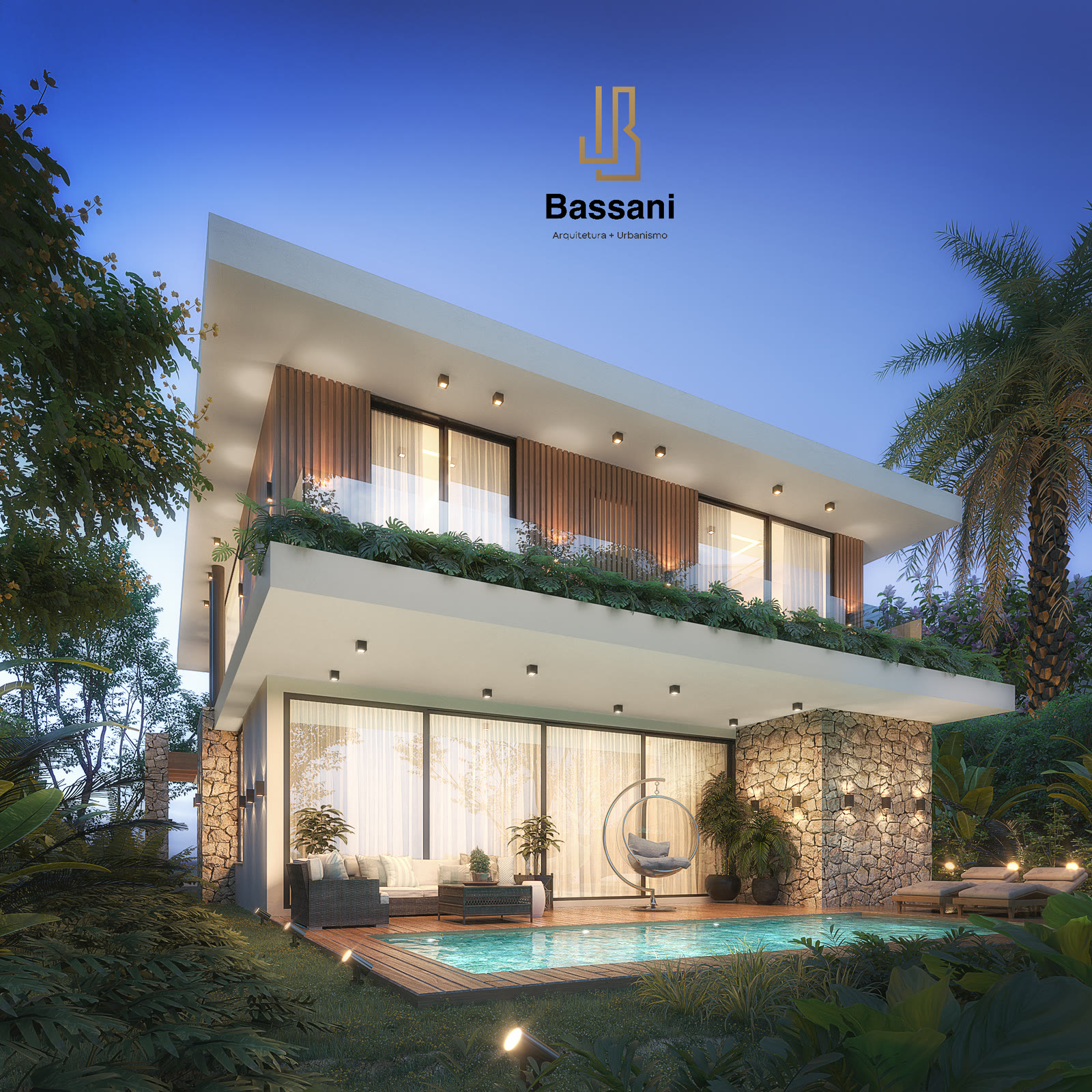 Casa Brisa voltada para o jardim e a piscina prevista em projeto