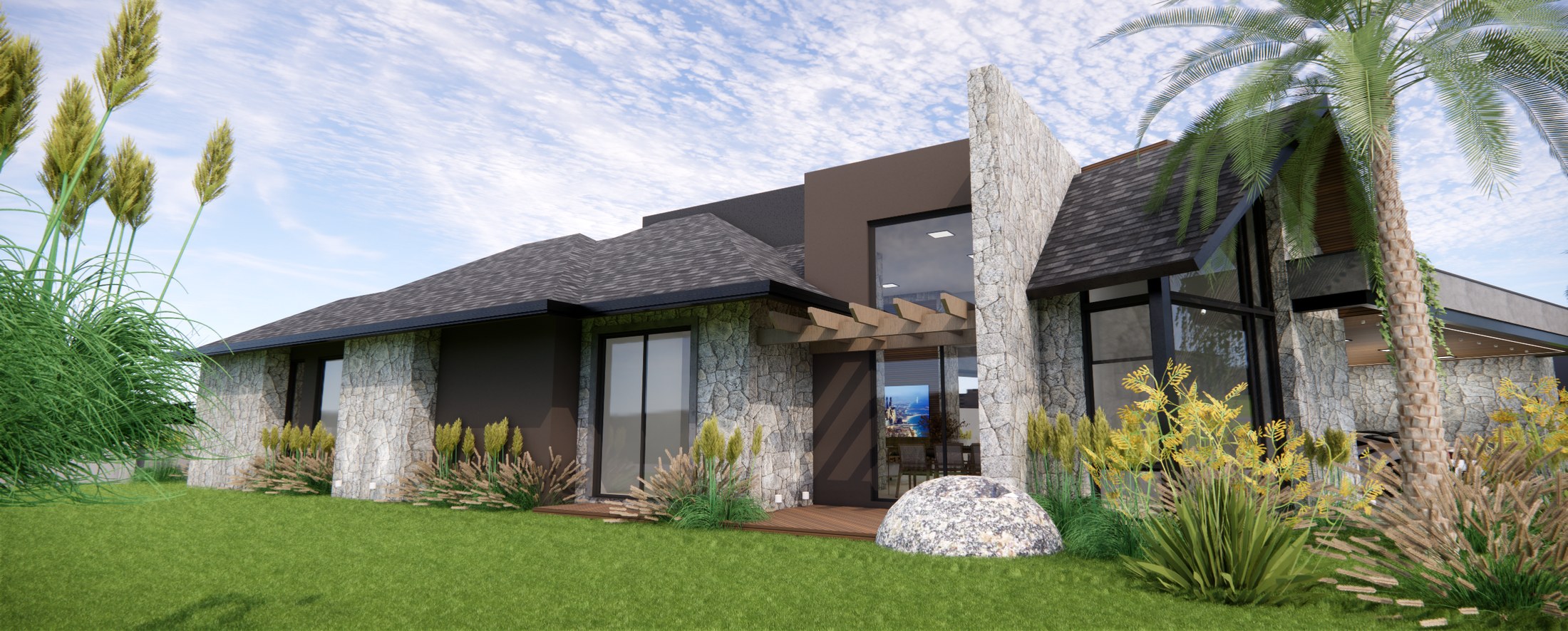 Residenza Alvorada em vista ampla com arquitetura e paisagismo